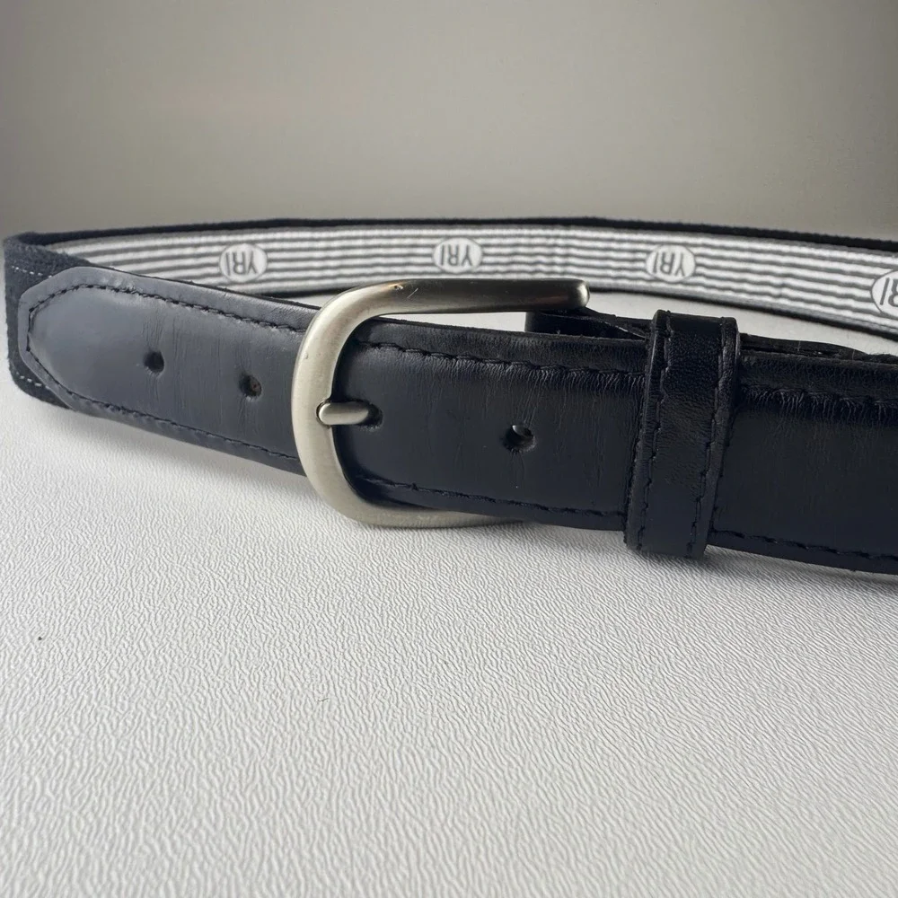 YRI Seashell Black Canvas Belt Embroidered Pineapple‎ Nautical Size 36